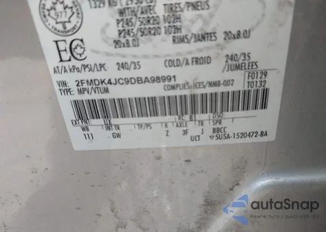 2013 Ford Edge Sel z USA, uszkodzony, nr VIN 2FMDK4JC9DBA98991